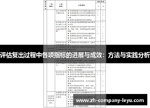 评估复出过程中各项指标的进展与成效：方法与实践分析