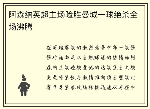 阿森纳英超主场险胜曼城一球绝杀全场沸腾